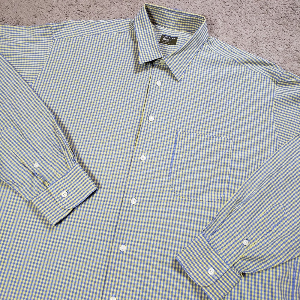 Gitman Bros Shirt Men Large Yellow Blue Micro Check Long Sleeve USA Casual - Picture 5 of 11